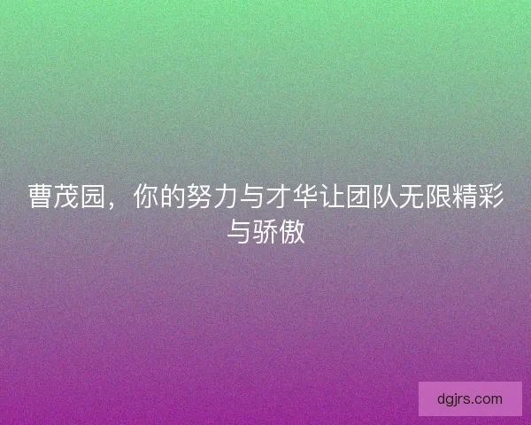 曹茂园，你的努力与才华让团队无限精彩与骄傲